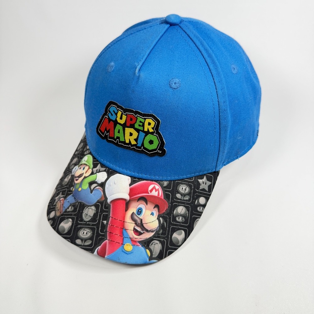 Super Mario Nintendo Youth Snapback Hat Blue Graphic Brim Mario Luigi Cap